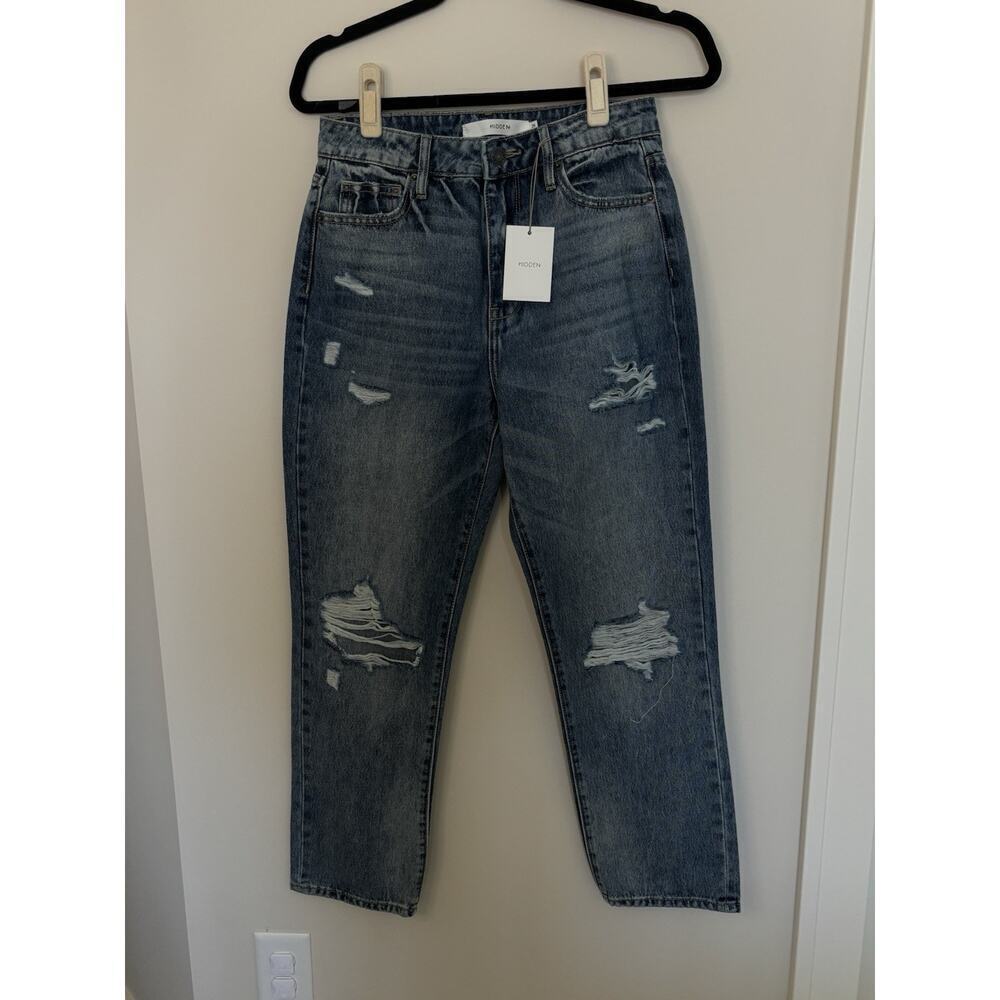 Hidden Jeans Womens 26 High Rise Blue Medium Wash Straight Distressed Timeless